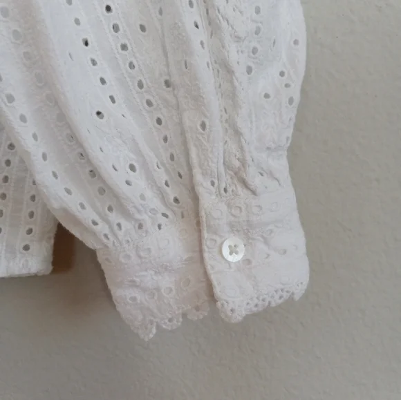 Sezane Marinette Shirt Eyelet Lace Organic Cotton 42 - Picture 7 of 15